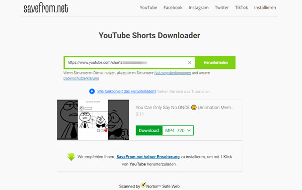 Savefrom.net YouTube Shorts Downloader