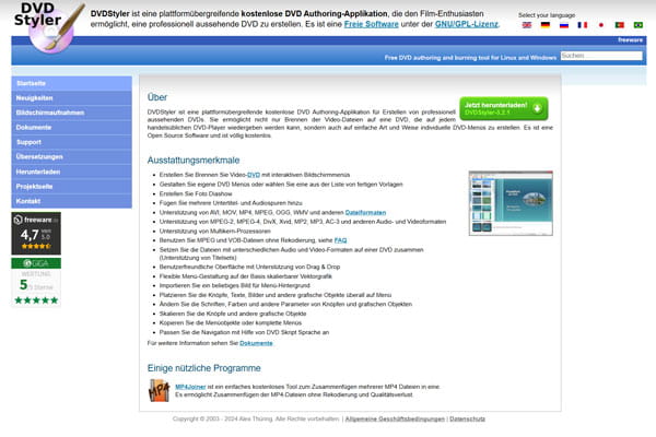 DVDStyler Produktseite