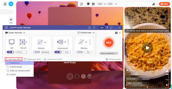 Aufnahme für Snapchat automatisch beenden