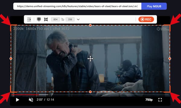 Aufnahmebereich von M3U8-Video anpassen