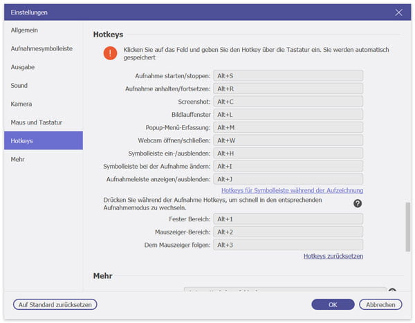 Shortcuts finden