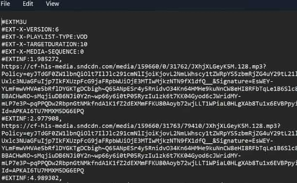 M3U8-Datei in Notepad 
