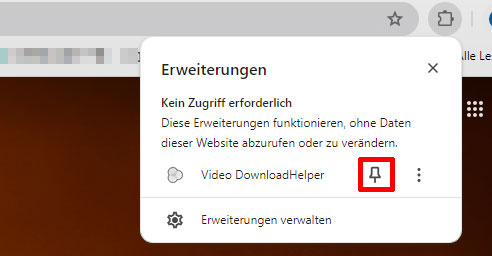 Video DownloadHelper in die Toolbar anpinnen