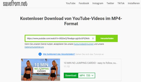 YouTube in MP4 umwandeln mit Savefrom.net